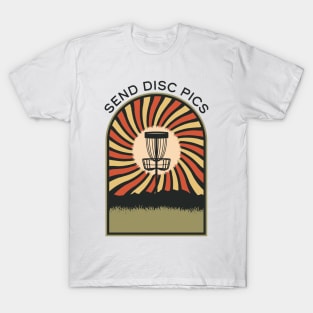 Send Disc Pics | Disc Golf Vintage Retro Arch Mountains T-Shirt